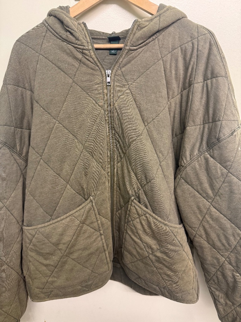 Soft Khaki Green Quilted Hooded Jacket